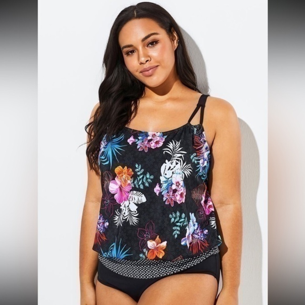 EUC meet.curve 4x Hawaiian blouson adjustable strap one piece swimsuit